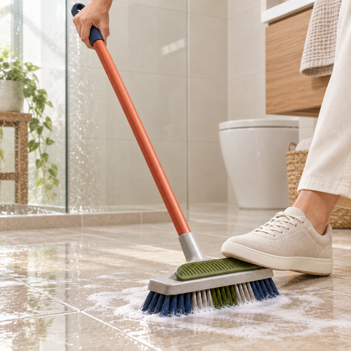 PressClean Floor Scrubber shown in a modern home cleaning setting